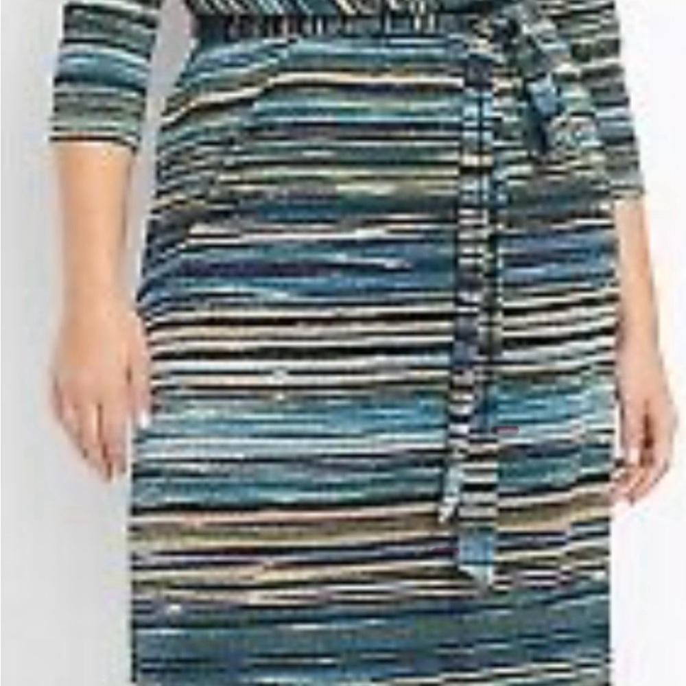Lane Bryant Blue faux wrap sheath dress with 3/4  sleeves and tie belt NWT